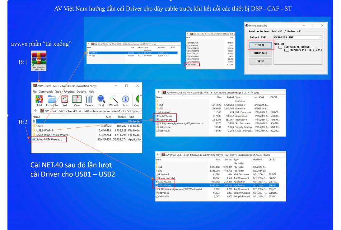 Hướng dẫn cài Driver dây cable USB để kết nối các thiết bị DSP - CAF -ST